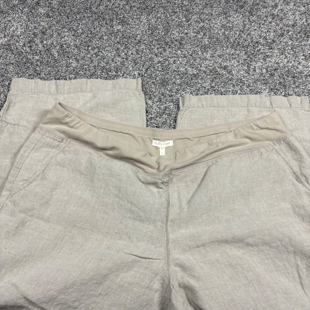 Eileen Fisher‎ Cargo Pants Womens XL Beige Good Organic Linen Wide Leg Cropped